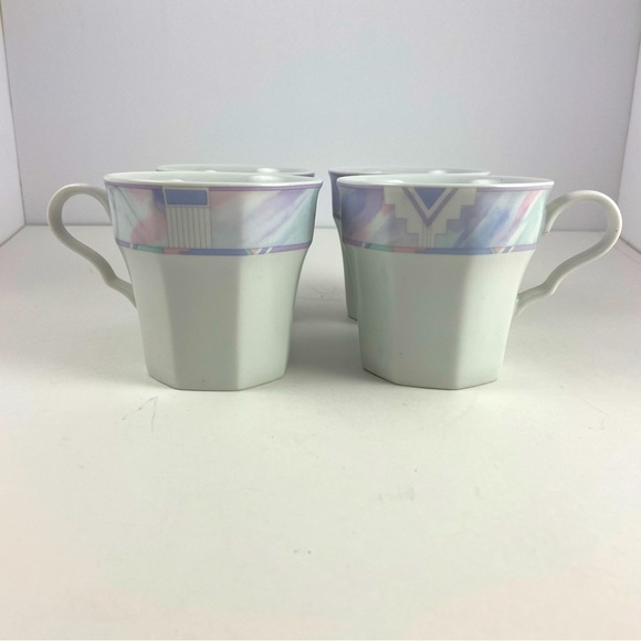 Savoir Vivre Celina Coffee Cup Set of 4 Vintage 90's Deco Pastel Octagonal - Picture 2 of 9